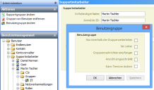 Das Fenster „Benutzergruppe“ mit dem Kontrollkästchen „Kann Termine ändern“